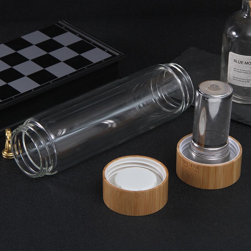 400ml Double Wall Borosilicate Glass Tea Infuser Bottle with Bamboo Lid