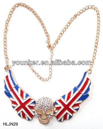 New designed alloy USA flag necklace Skull pandant necklace