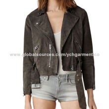 Genuine goat suede women's biker jacket with belt