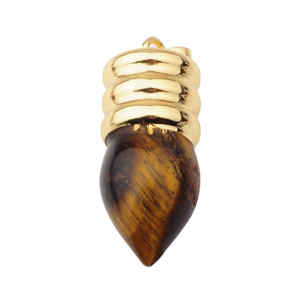 Ampoule de lampe naturelle Gemstone Tiger Eye Pendentif plaqué or