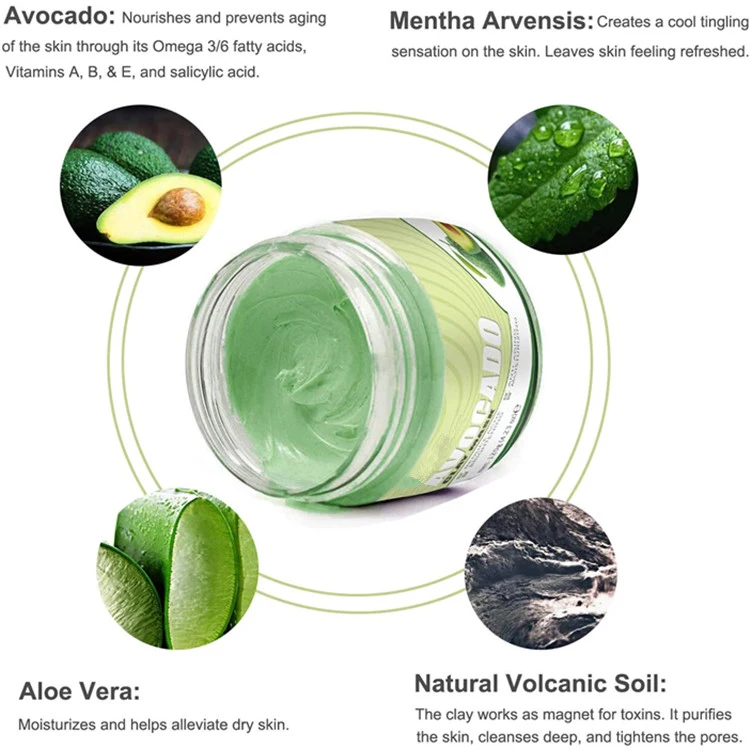 Natural Avocado Clay Face Mask Deep Skin Pore Cleansing Acne Blackhead Removal Masks