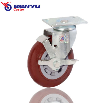 5Inch Purplish Red Caster Side Brake Swivel Wheel