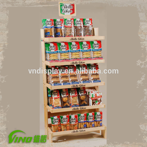 Best Sale Wooden Shop Display Rack, Wood Bread Display Rack, Snack Display Stand