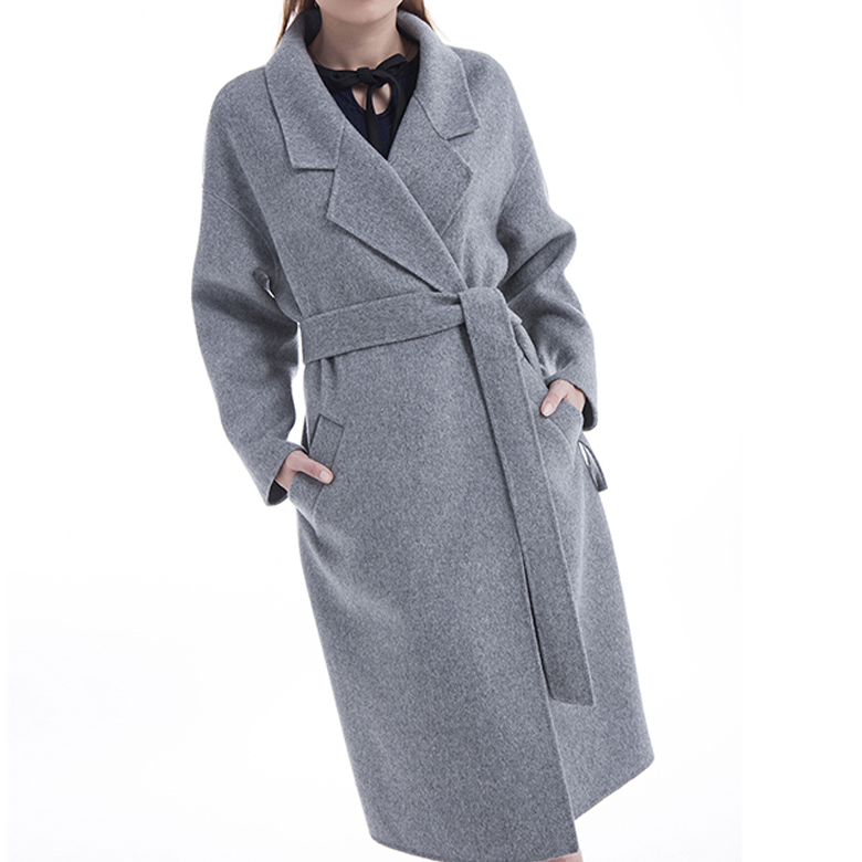 Grey 100% Long pure cashmere coat 