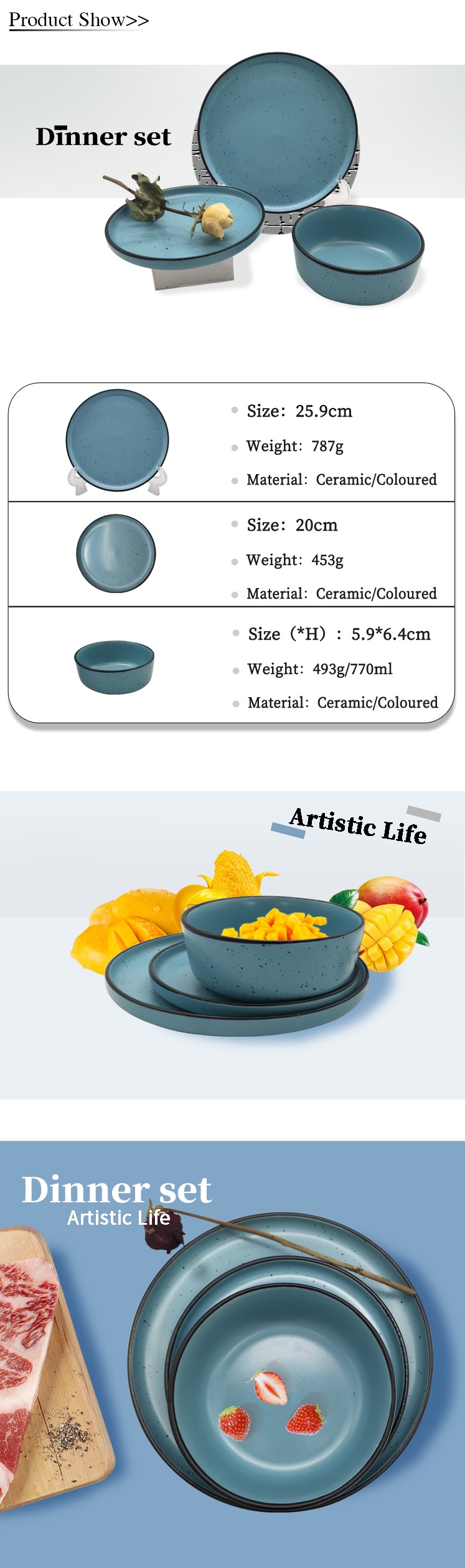 China supplier bright colored dinner sets dinnerware with ceramic bowl and dinner plates