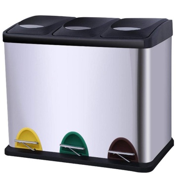 Indoor Recycling Bin 3 Compartments Metal Trash Can