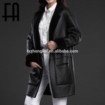 Factory direct wholesale fashion lady's lamb fur lining leather coat