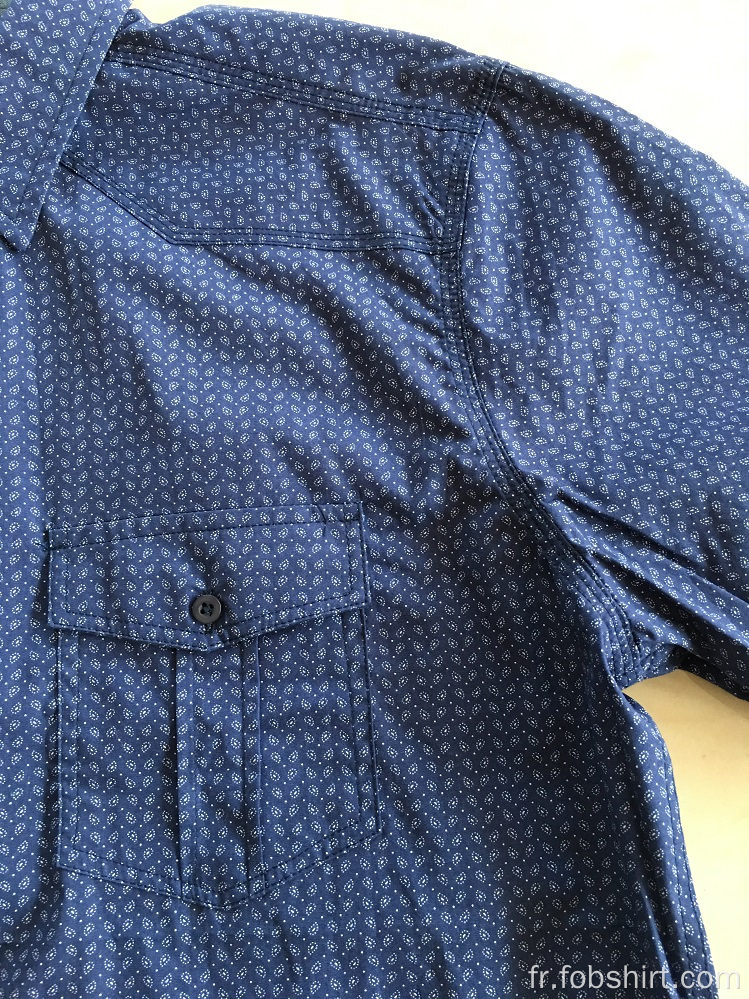 Chemise à manches courtes imprimée bleu marine