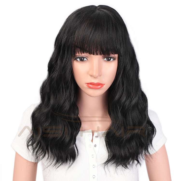 Bang Body Wave Heat Resistant Fiber Cosplay Wigs Long Nature Black Synthetic for White Black Women Wigs