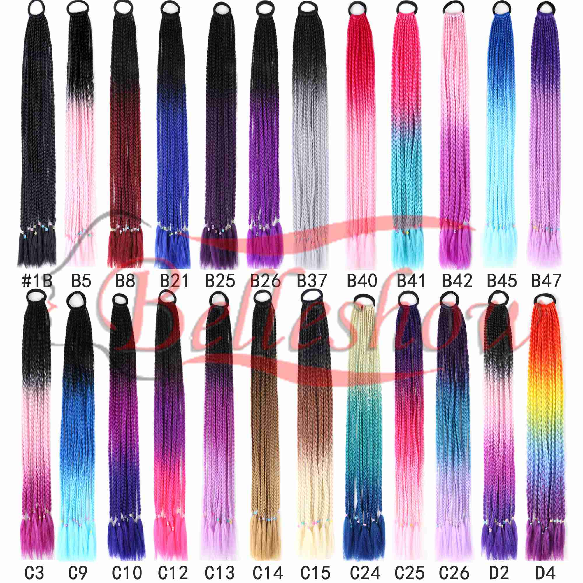 Hot sell Ombre Mixed Color Straight Synthetic Ponytail Wrap Around Ponytail Colorful small pigtail hair circle color ponytail