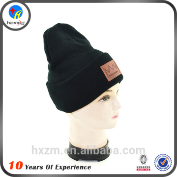 Most Popular leather woven label beanie hat