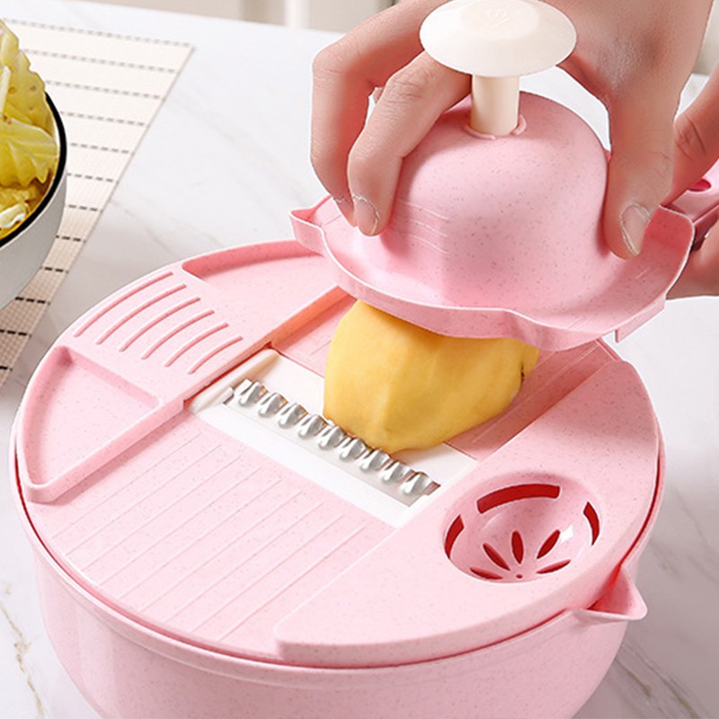 Kitchen Multi Functional Shredder Wet Fruits Drain Basket Blade Cutter Manual 9 in 1 Slicer Vegetable Grater