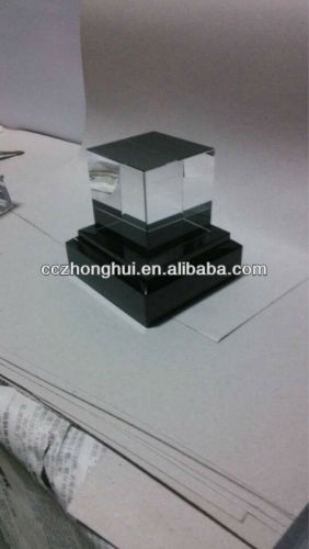 blank crystal block with base, colorful crystal cube with black base