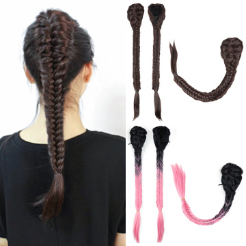 Ombre Color Natural Attachment Wrap Around Drawstring Ponytail Synthetic Hair Fishtail Synthetic Hair Braids Ponytail