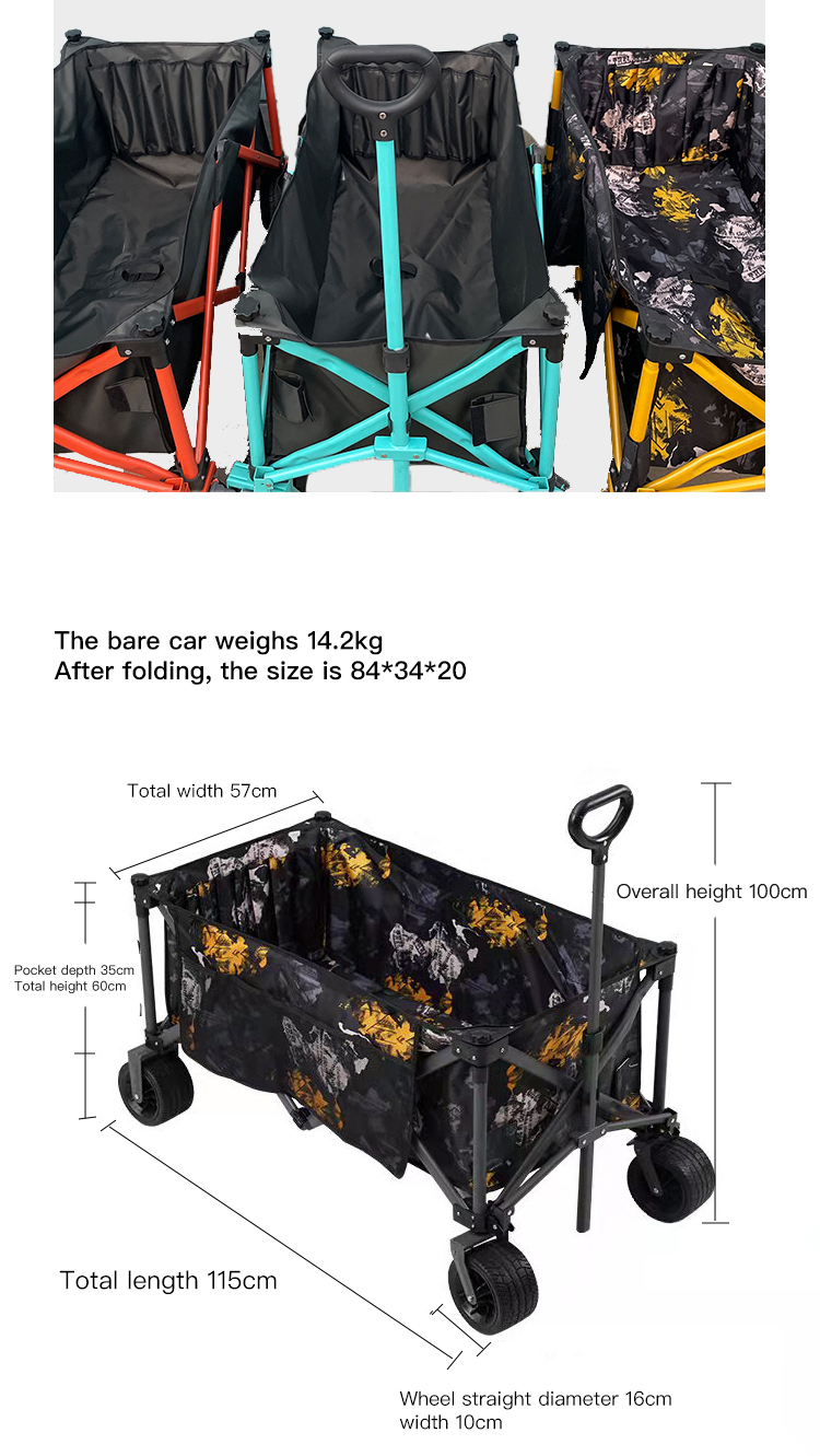 Outdoor picnic cart Folding Collapsible Wagon Outdoor Camping Cart with Universal Wheels & Adjustable Handle