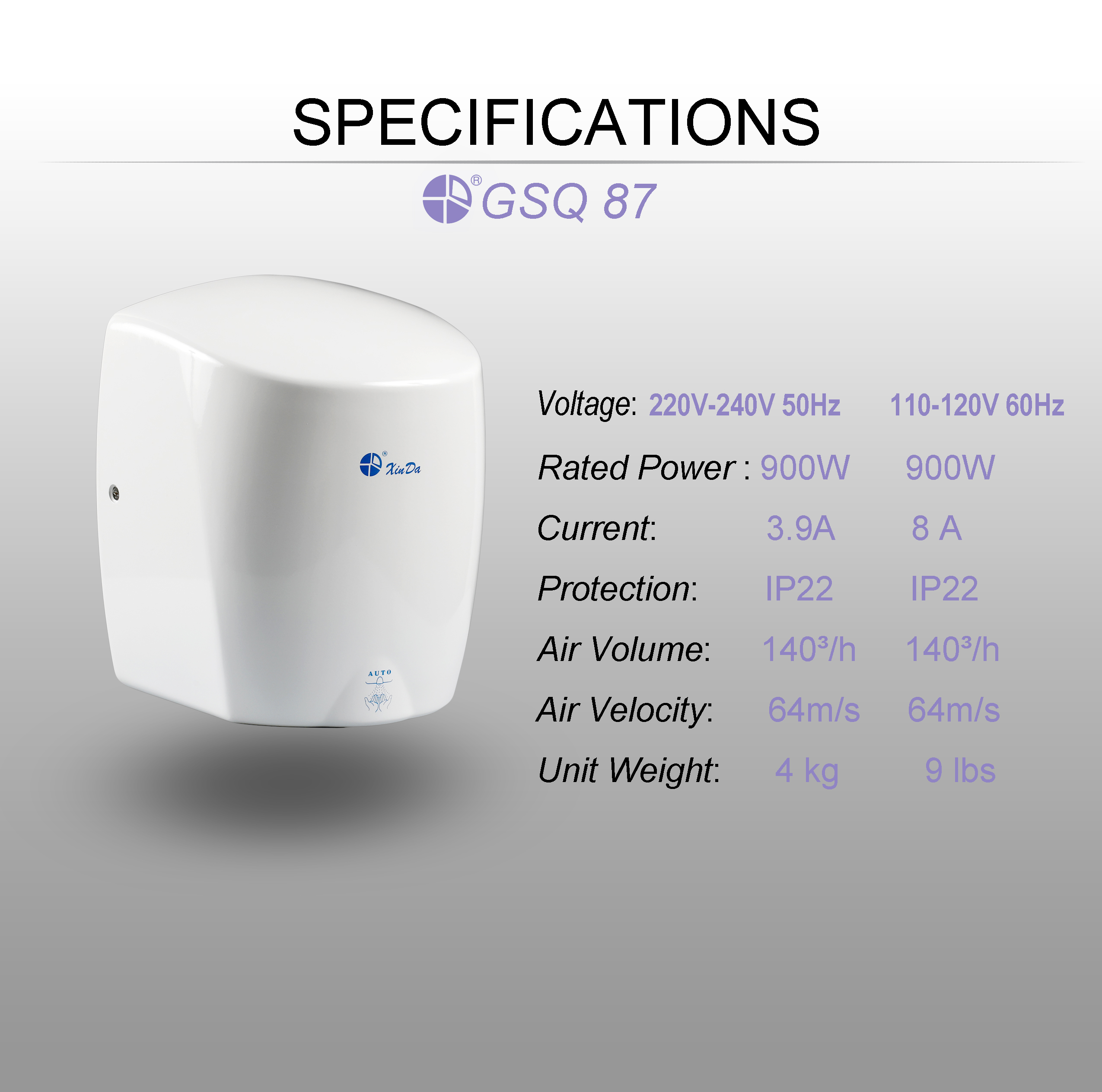 Zylindrischer Händetrockner mit Infrarotsensor Cylindrical hand dryer with infrared sensor