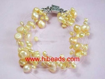 Freshwater yellow irregular pearl bracelets FPB0370