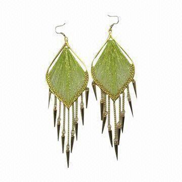 Thread Metallic Cord CC Arrow Spike Earrings, Nickel- and Lead-free