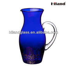 Glass jug with blue color decorated
