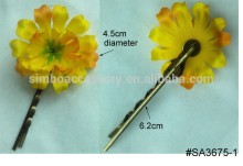 2015 new wrap boby pin yellow flower, hair clamps flower,hair clip,hair accessories,hair jewelry,hair ornament
