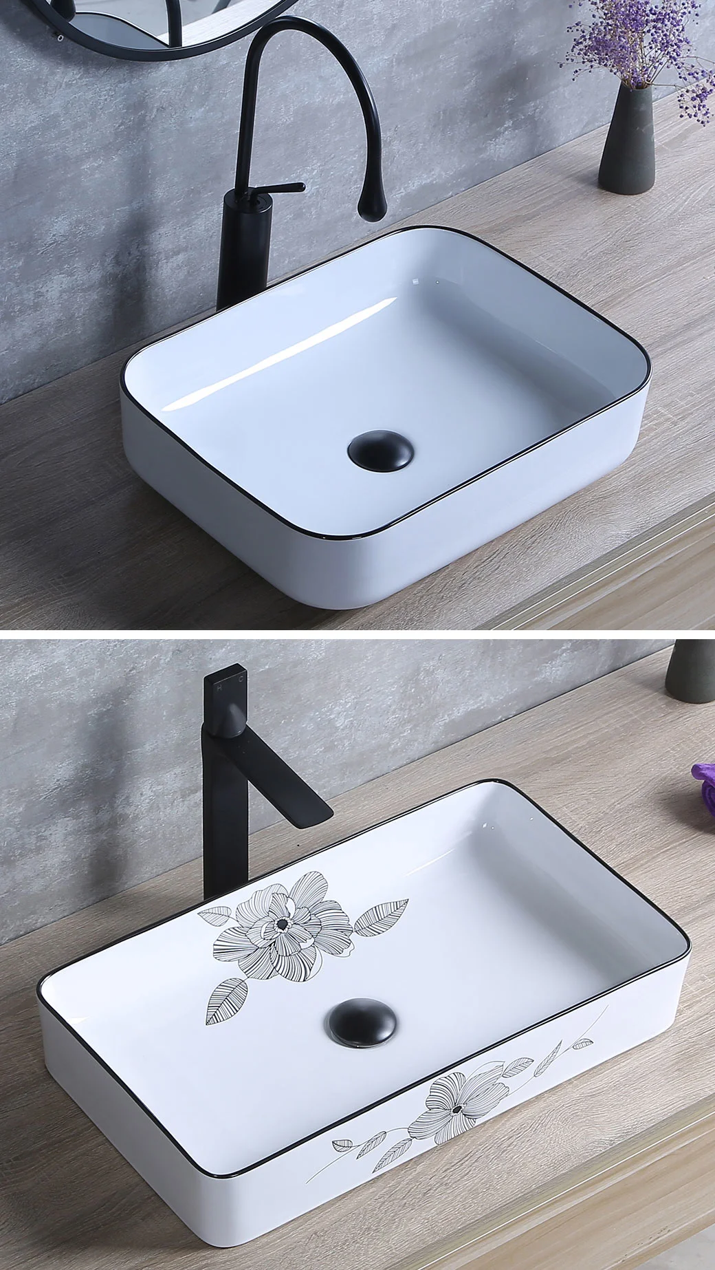 Simple Bbove Counter Basin Ceramic Household Bathroom Phnom Penh Black Side Wash Basin