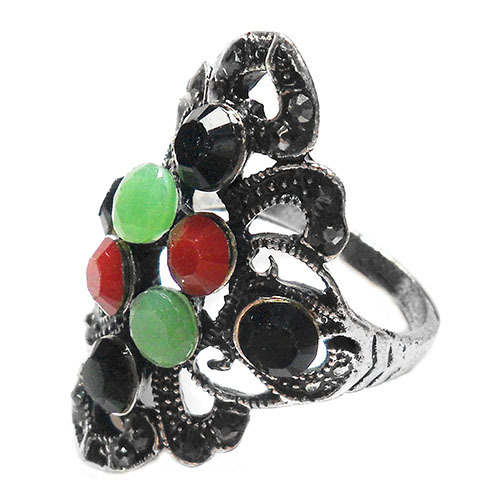 Abartılı moda reçine çiçek vintage metal parmak ring (antika gümüş kaplama)