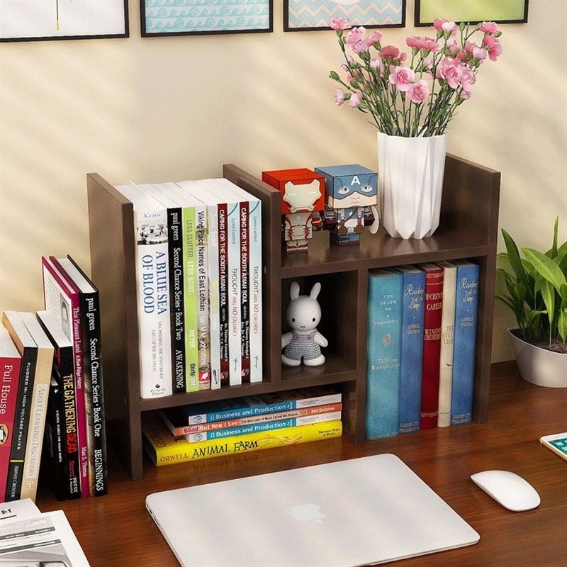 desk with bookshelf