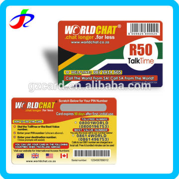 plastic lamination prepaid mobile paper voucher card