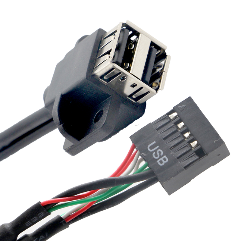 Montaje de panel femenino USB 2.0 de doble capa personalizado con tornillo a cable de tono de pinza de 2.54 mm de 2.54 mm