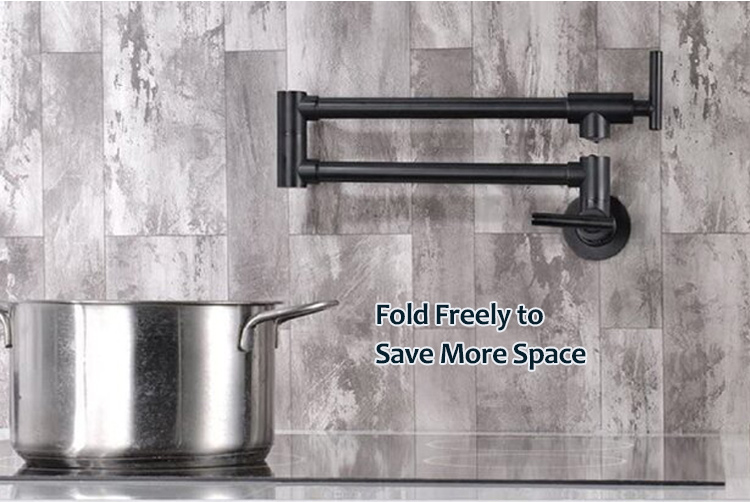 Cupc Wall Mounted Pot Filler Faucet Brass Matte Black Stainless Steel Two Handles Wall Mount Pot Filler Kitchen Faucet For Sale