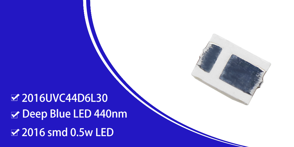2016UBC44D6L30 Ultra Bright 440nm Blue LED 2016 SMD 0.5W