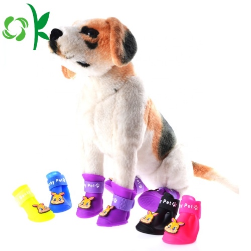 Cartoon Silicone Pet Chaussures Bottes de pluie pour chiens imperméables