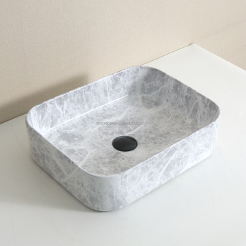 Modern Rectangular White Ceramic Luxury Marble Bathroom Sink