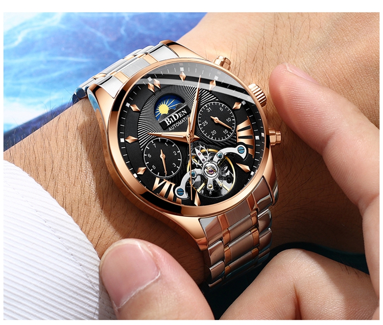 BIDEN 0189 Automatic Mechanical Watch Movements For Sale Stylish Luminous Moonphase Men Watches