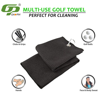 Tri-Fold Waffle Golf Handduk Premium Microfiber Fabric Handduk