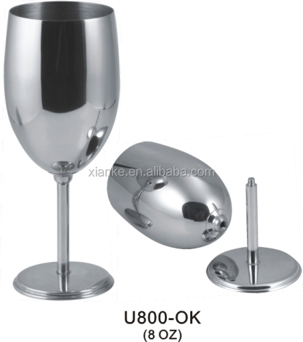 Copa de vino de acero inoxidable de 8 oz con soporte desmontado