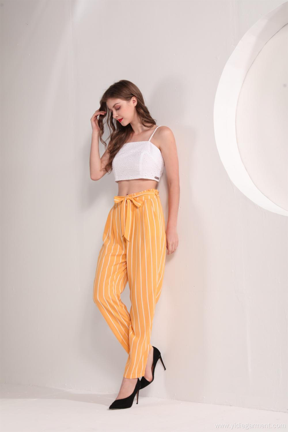 Women's Yellow Striped Ankle Pants