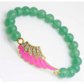 Green Aventurine Gemstone Bracelet with Diamante alloy Wing Piece