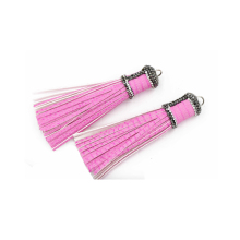 2018 new arrival fashion jewelry pink leather tassel pendant for women tassel earrings