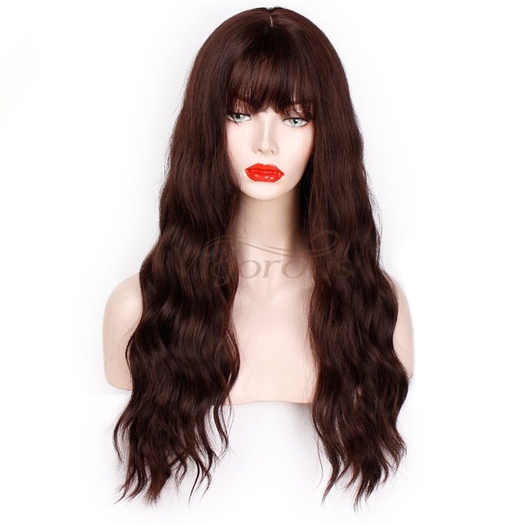 Vigorous Long Wavy Wig with Air Bangs Middle Part Synthetic Wigs Heat Resistant Fiber Hair Wig for Black Women Daily Party