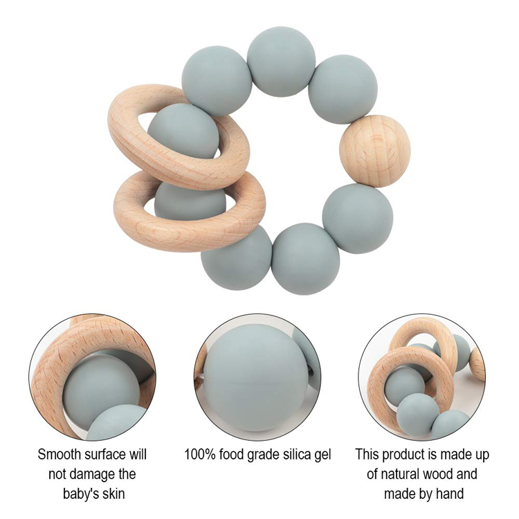 Organic 15mm Bpa Free Wood Wholesale Round Silicone Bead Ring Toy for Baby Teething Bracelet