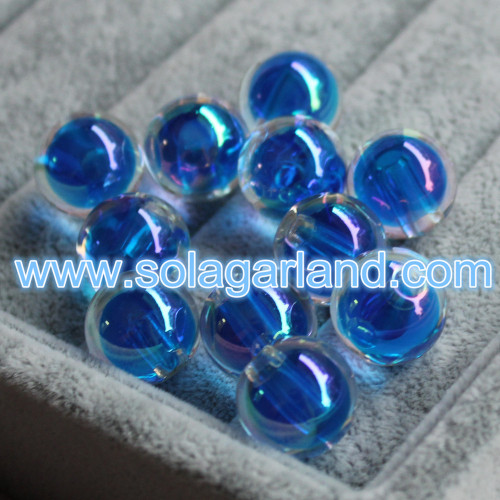 16MM Acrylic Round Rainbow Plated Beads Half Drilled Hole Beads Charms For Jewelry Making