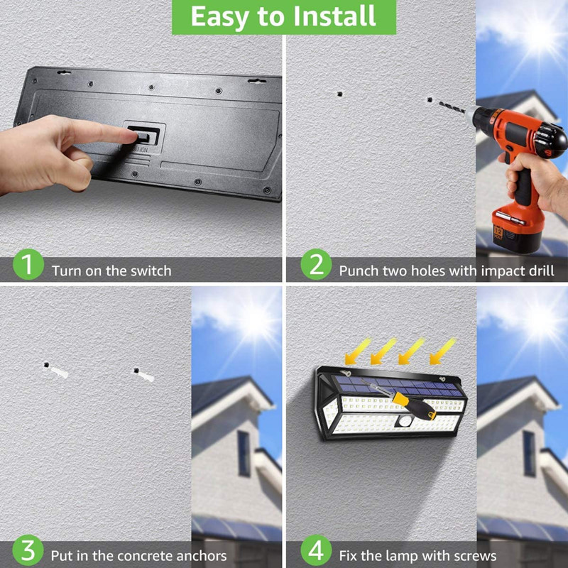 Factory OEM 132Led Super Bright  Wide Angle Waterproof Wall Security Motion Sensor Solar Light For Garden Yard Pathway