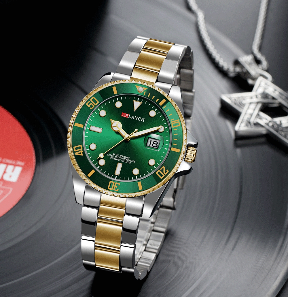 ARLANCH A306 New Water Ghost Series Classic Green Dial Luxury Men Not Automatic Watches Stainless Steel Waterproof Quartz Watch