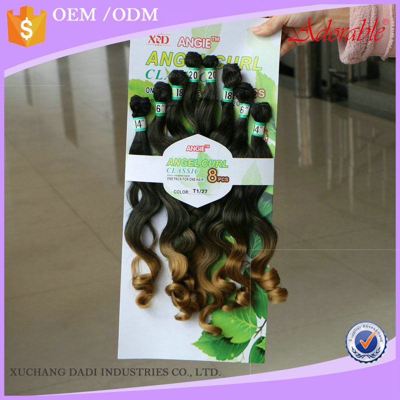 factory price angel curl 8pcs/lot classic heat resistant fiber one pack for one hair,ombre two tone best Synthetic Hair Weave