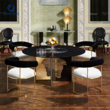 China Wholesale Round Marble Glass Dining Table Set for Restaurant and Dining Room (4/8/10pcs)