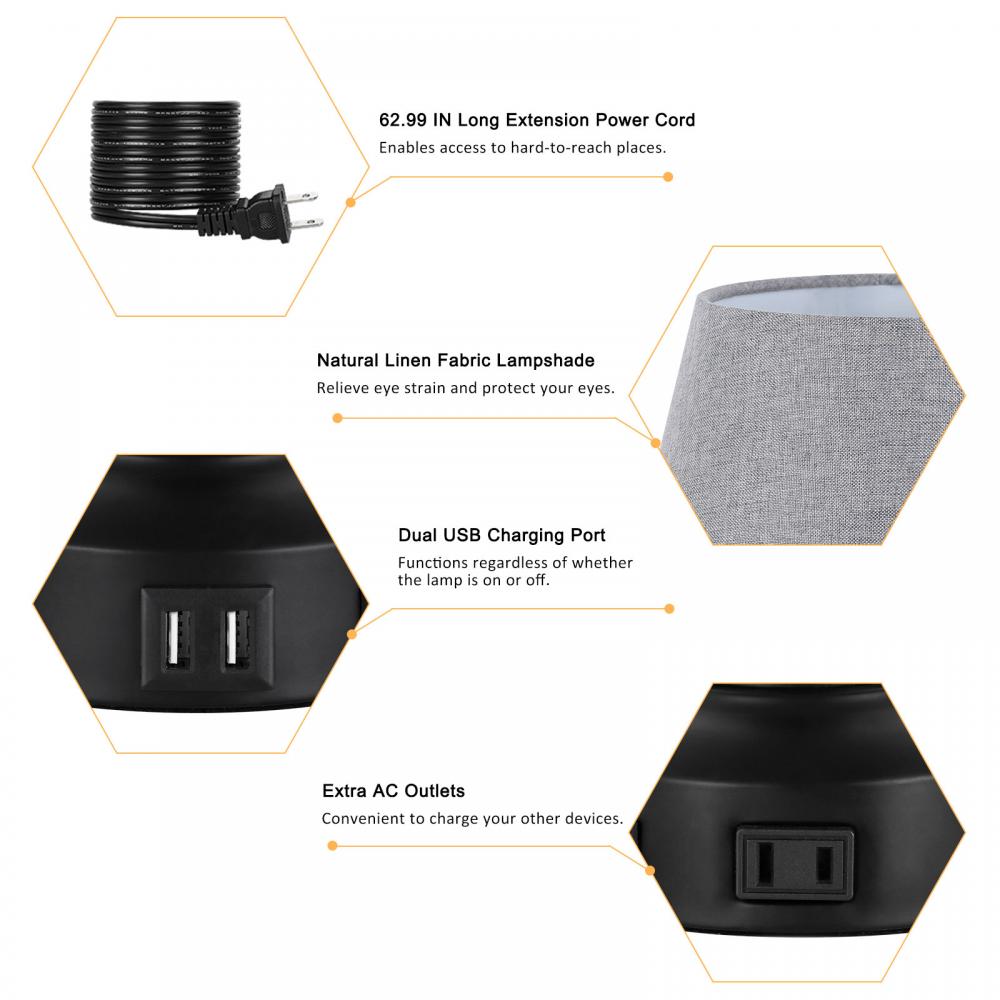 Table Lamp With Dual Usb Ports Ac Outlets