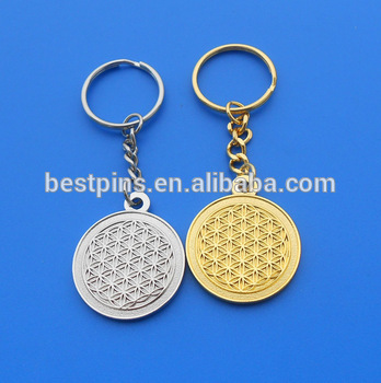 peronalized gold and silver metalic flower of life key tags