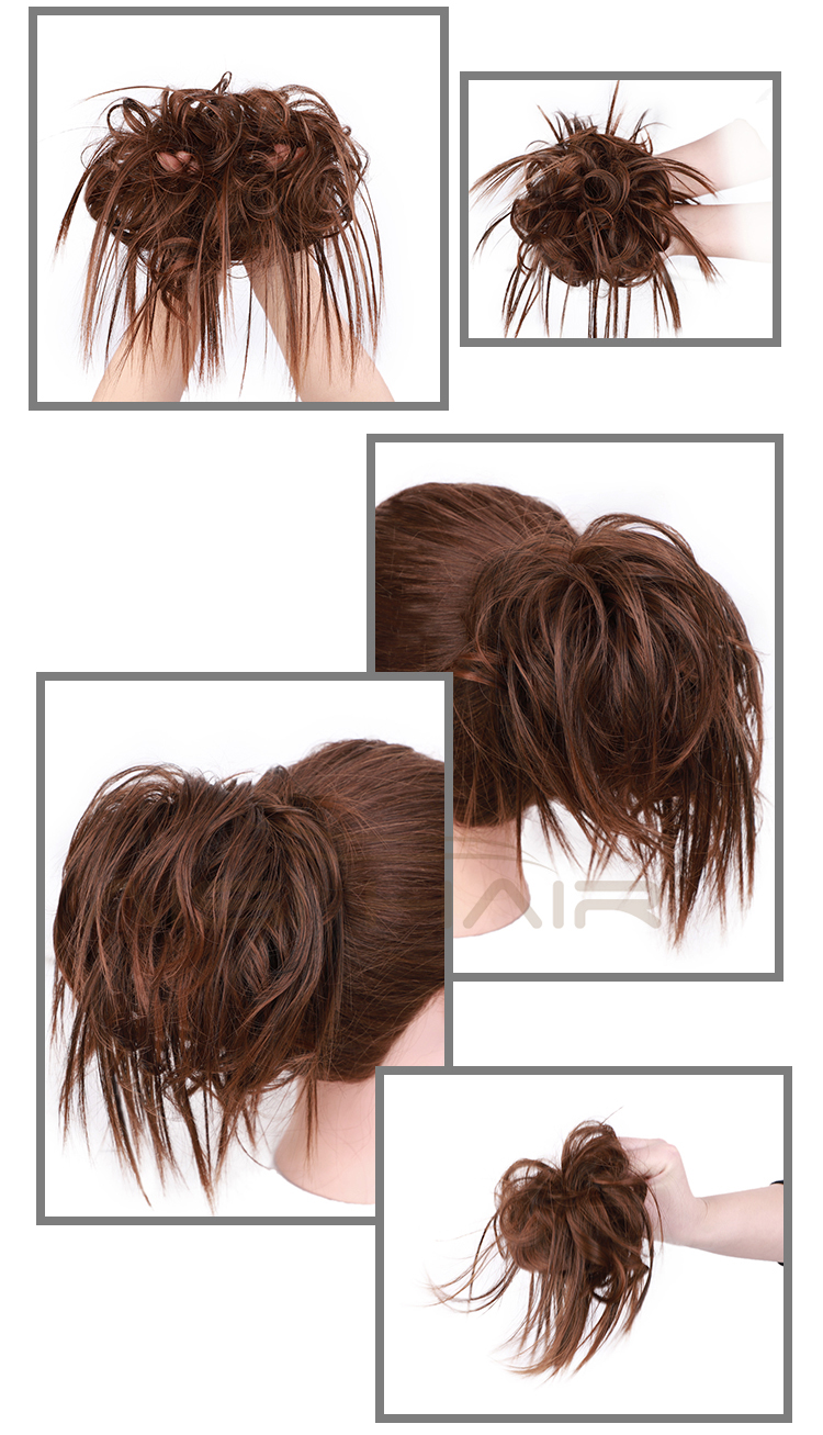 Aisi Hair Synthetic Donut Brown Chignon Curly Bun Pad Chignon Elastic Band Ribbon Ponytail Rope Rubber Hair Extension For Women