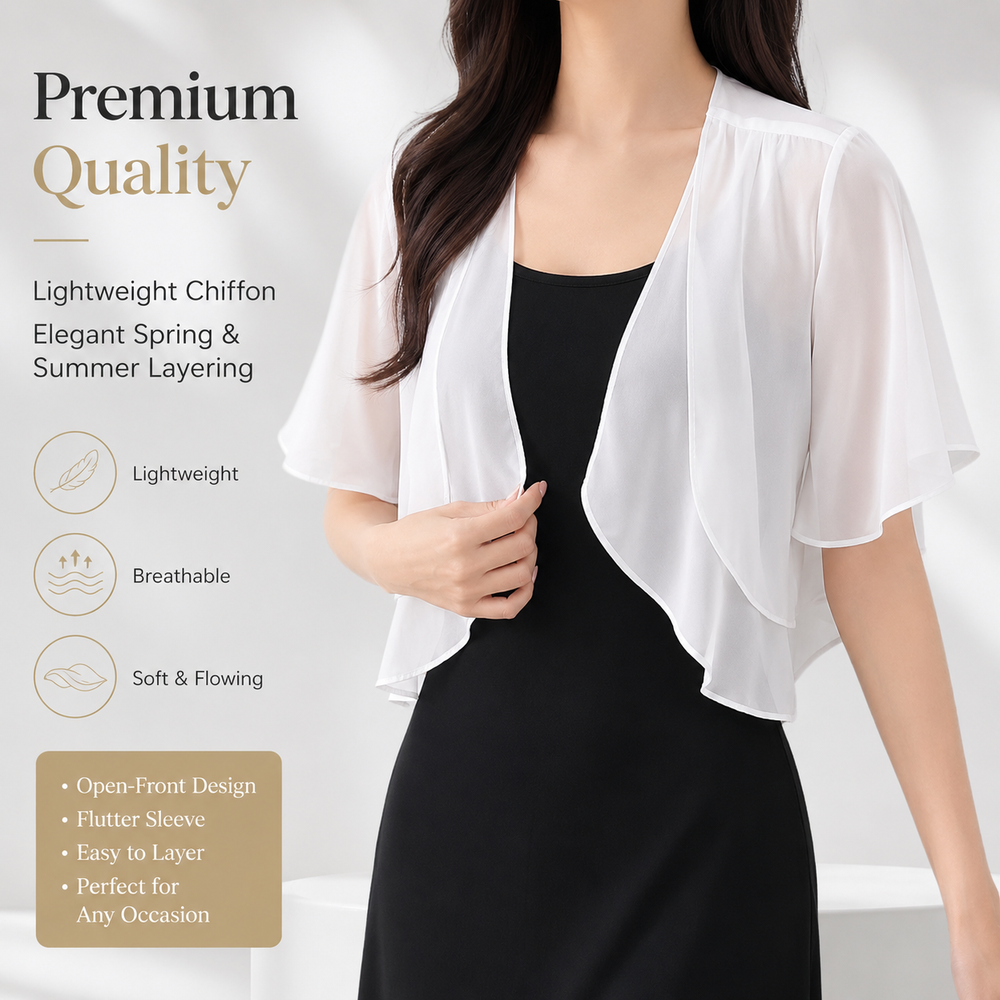 Легкий шифоновый кардиган с короткими развевающимися рукавами Lightweight Chiffon Short Flutter Sleeve Cardigan